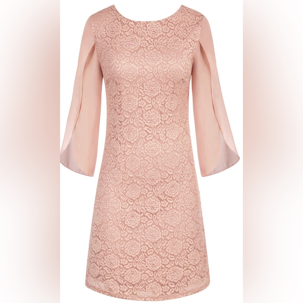 Cooan Blush Lace Midi Dress with Flowing Sleeves EUC SZ MED